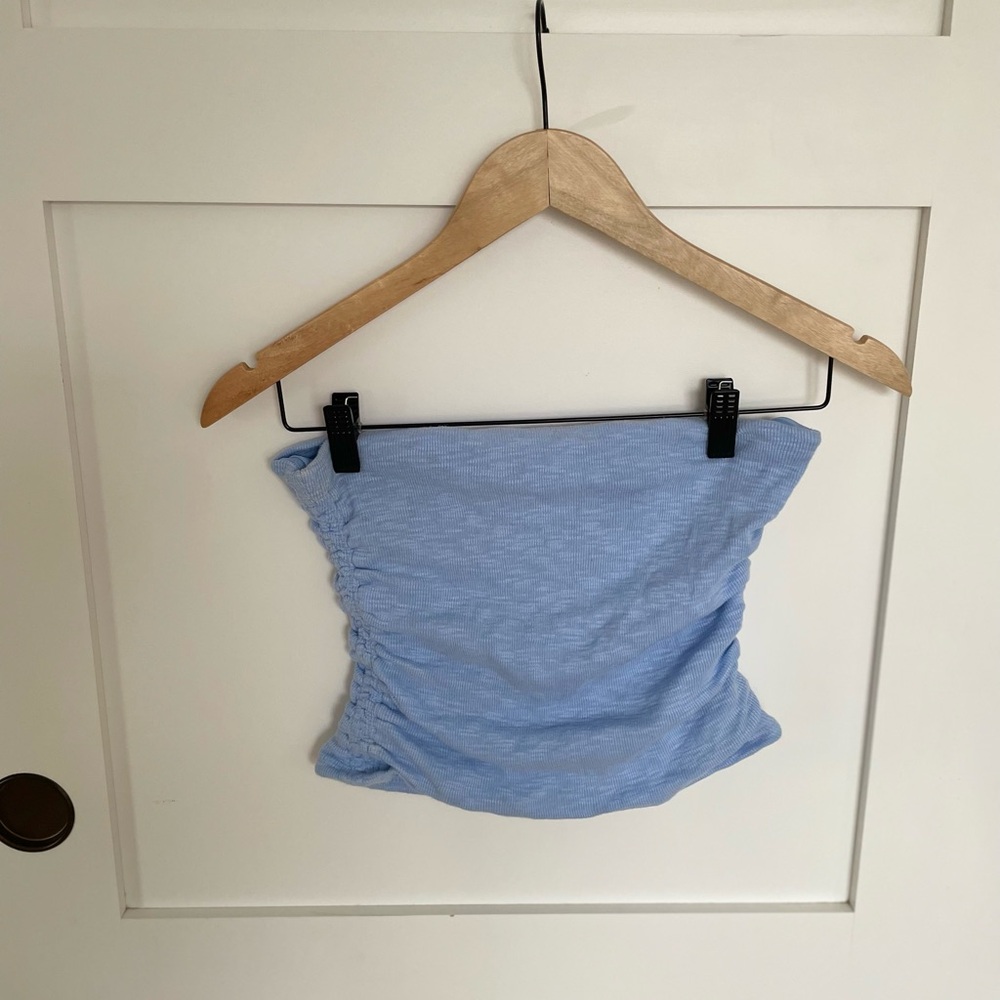 Free People Light Blue Ruched Tube Top